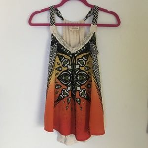 Rewind Hi-low Lace Neckline Tank Top